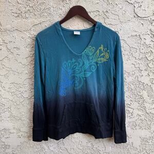 Crazy Shirts Hawai’i Blue Ombre Hooded Floral Graphic Top Size Large